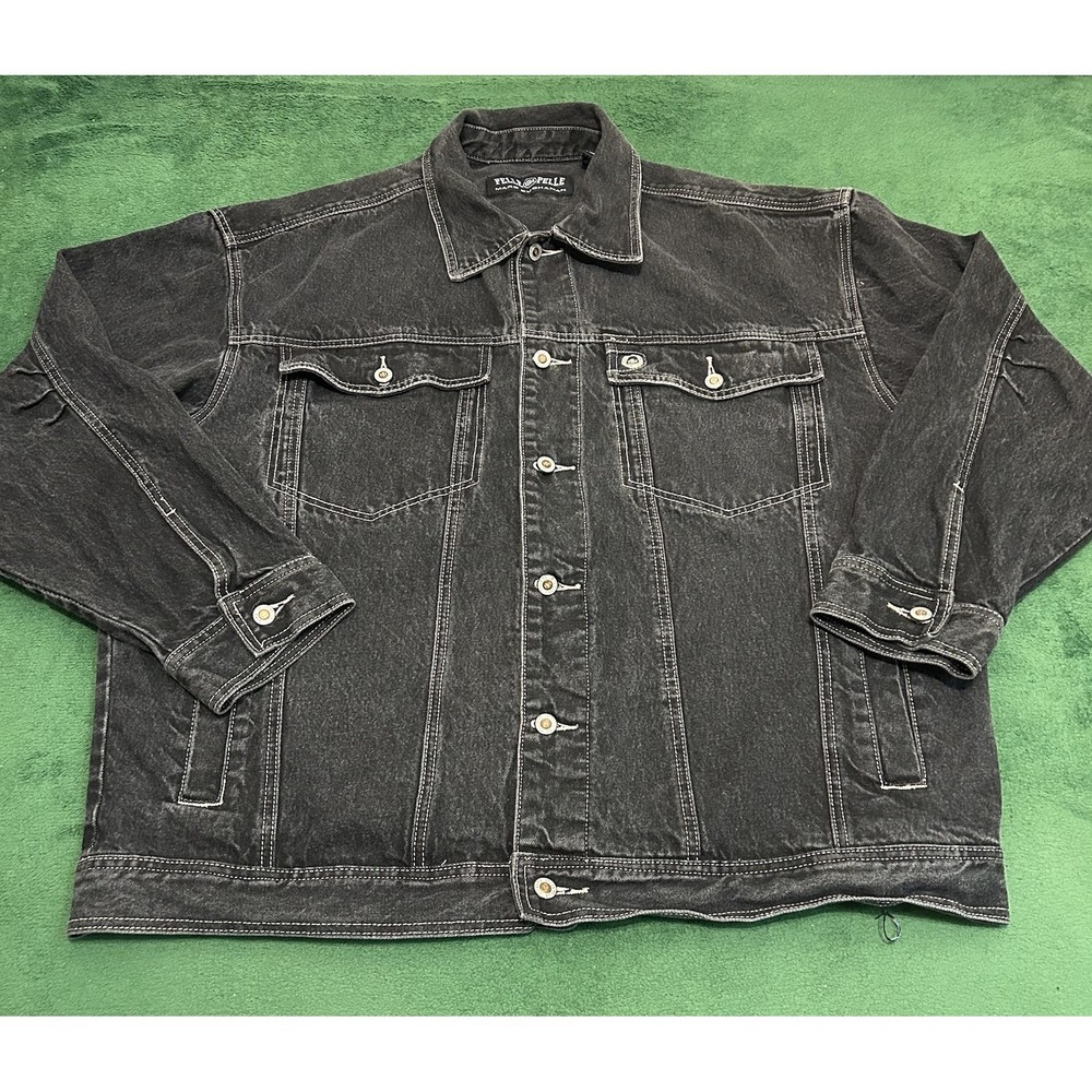 Vintage Pelle Pelle Denim Jacket XL Black Retro Trucker Baggy MARC BUCHANAN